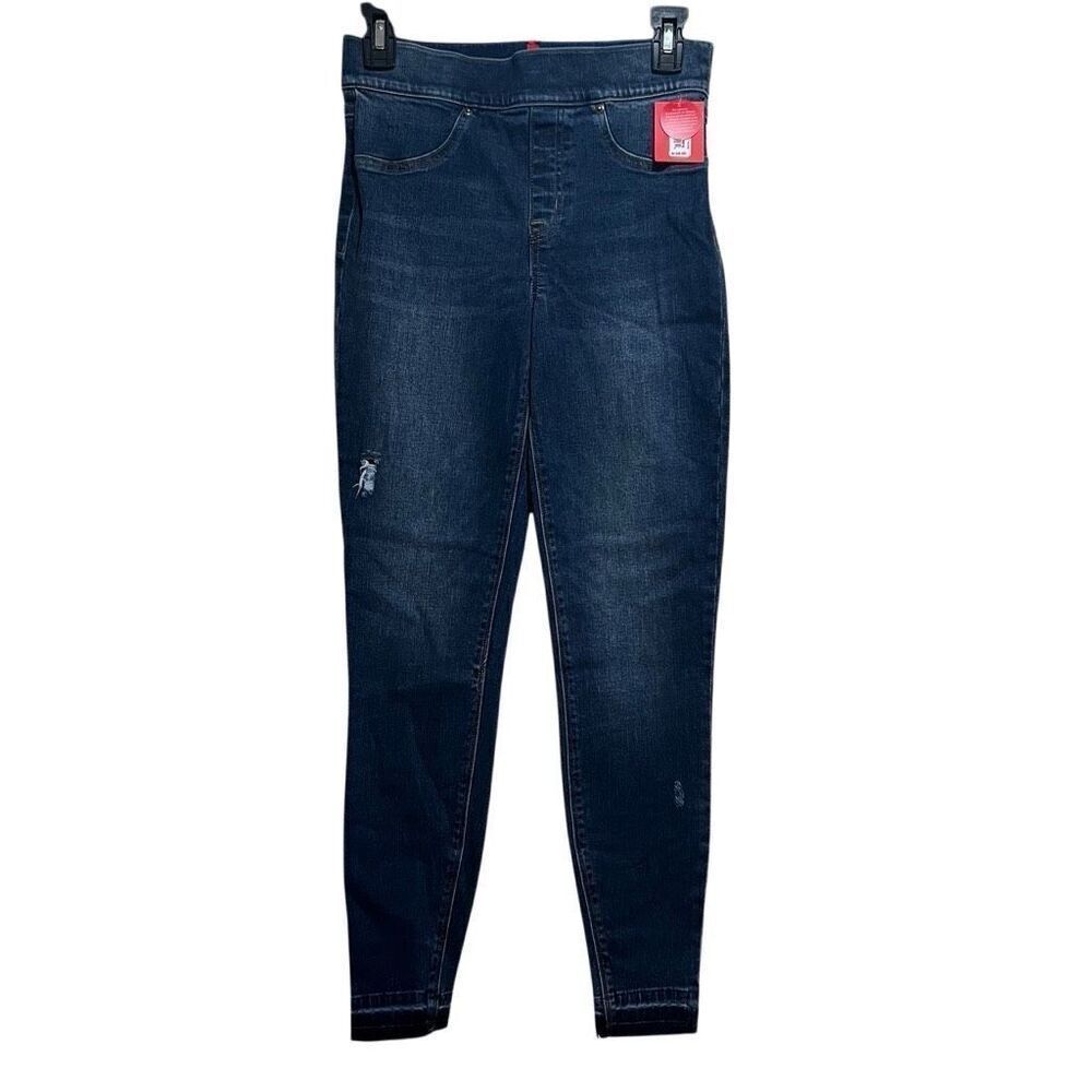 Spanx Blue Jeans Distressed Denim Legging pull on pants Small tummy control